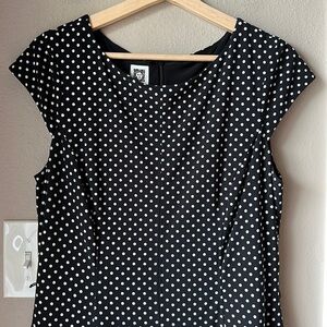 ANNE KLEIN Cap Sleeve Polka Dot Midi Dress